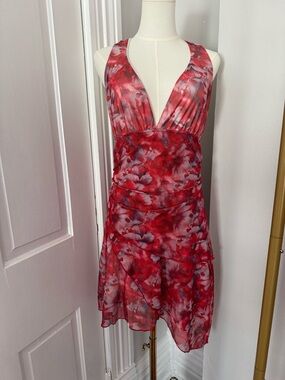 Red Floral V-Neck Sleeveless Dress